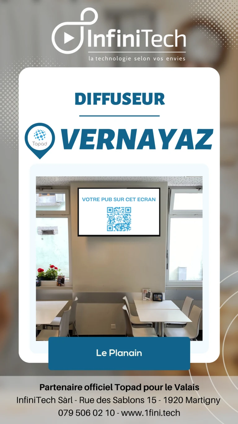 Écran publicitaire Topad installé au restaurant Le Planain à Vernayaz