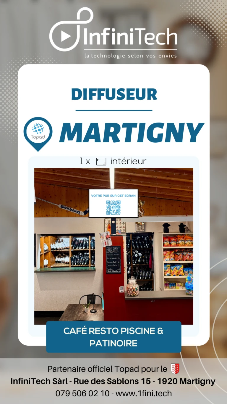 Écran publicitaire Topad installé chez Fred, piscine et patinoire