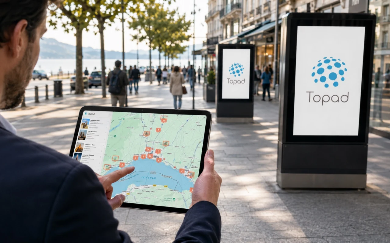 Illustration : commerce annonceur créant une campagne publicitaire locale sur Topad